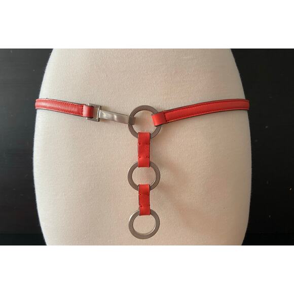 ANN TAYLOR Skinny Coral Leather Waist Belt w/Clasp Buckle sz L - Picture 2 of 8